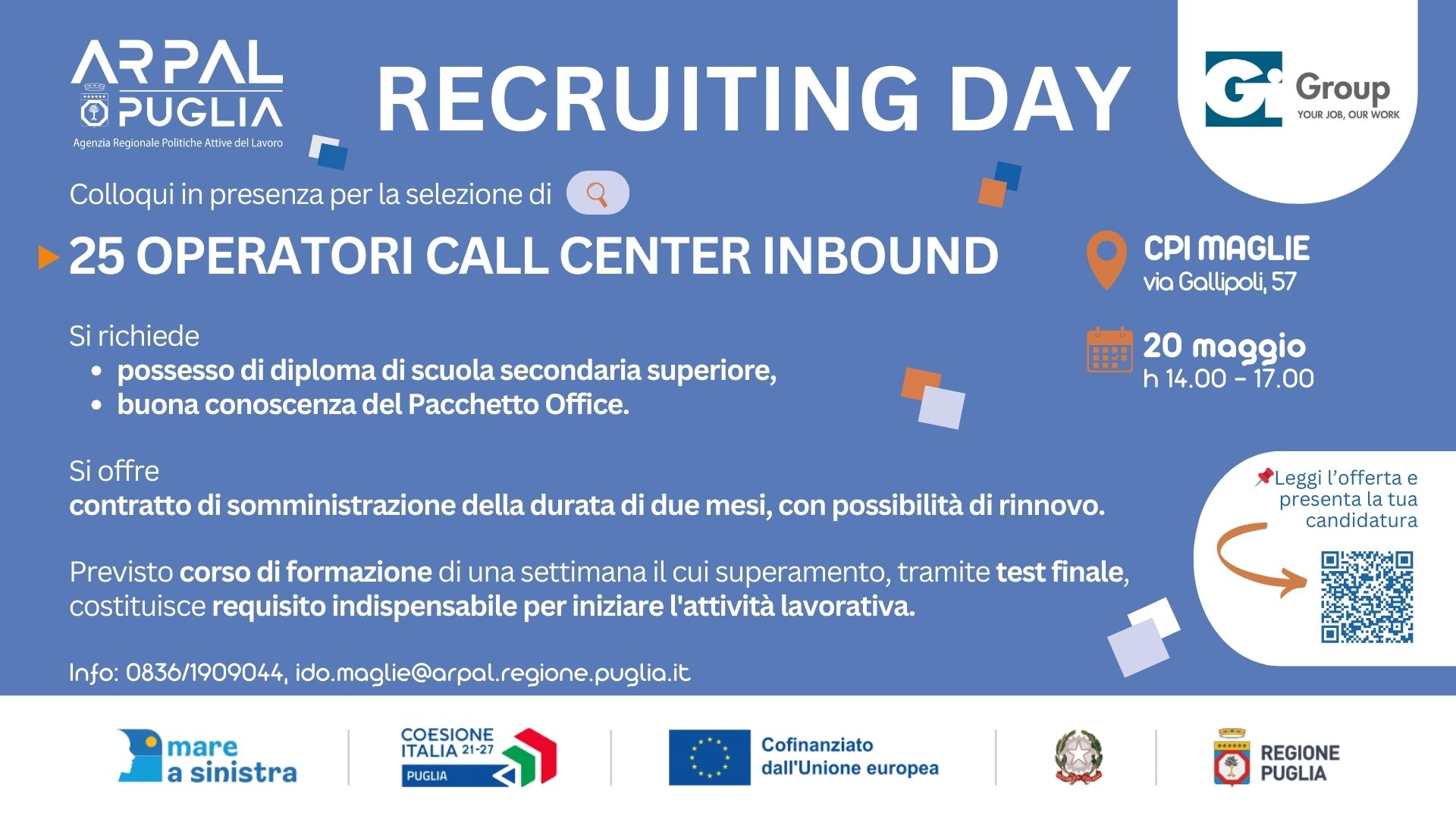 RECRUITING DAY PER 25 ADDETTI CALL CENTER INBOUND A MAGLIE CON GI GROUP!
